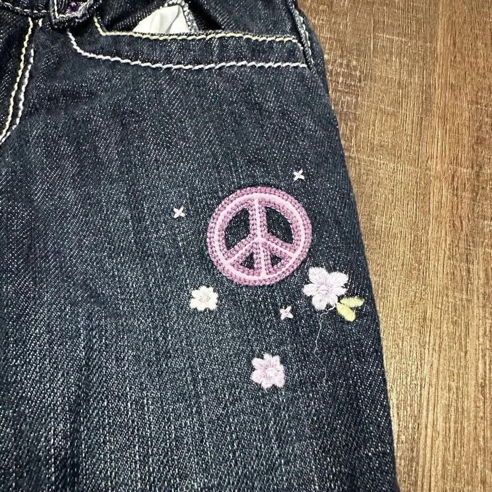 Gymboree Girls Dark Wash Embroidered Peace Sign Heart Flare Jeans Size 5 2009‎